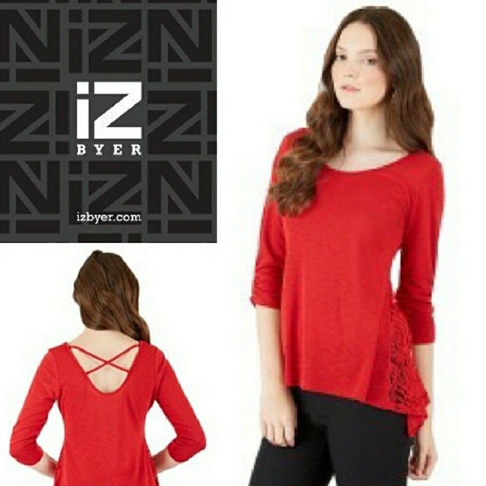 IZ Byer 3/4 Red Top with Lace Sides
